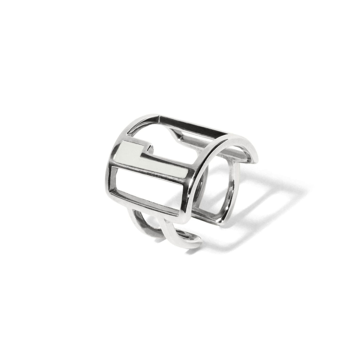 Bague Icto argent laque blanche vue face elegance intemporelle