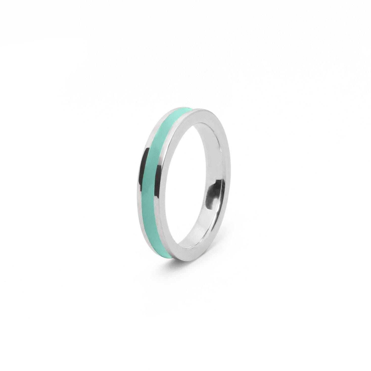 Bague Fouze argent laque turquoise fond blanc design élégant épuré