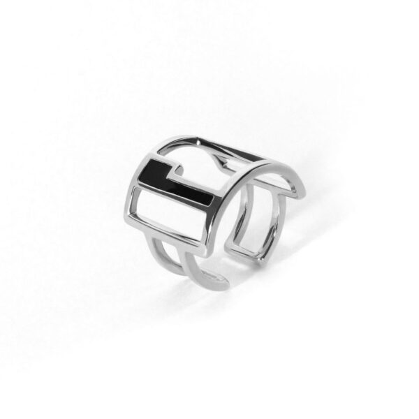 Bague Icto argent laque noire vue face bijou minimaliste raffine