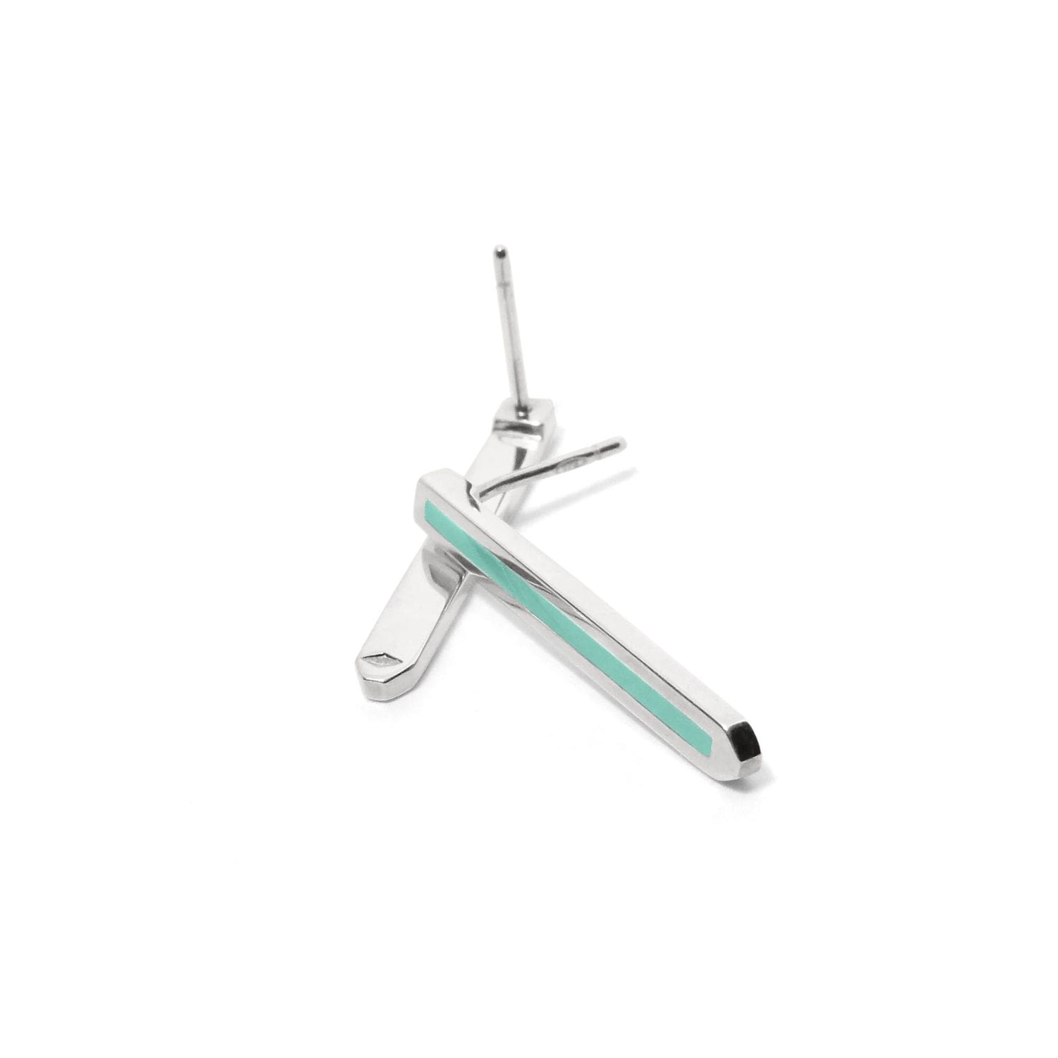 Boucles d'oreilles Suba argent laque turquoise vue dos fond blanc discret raffine