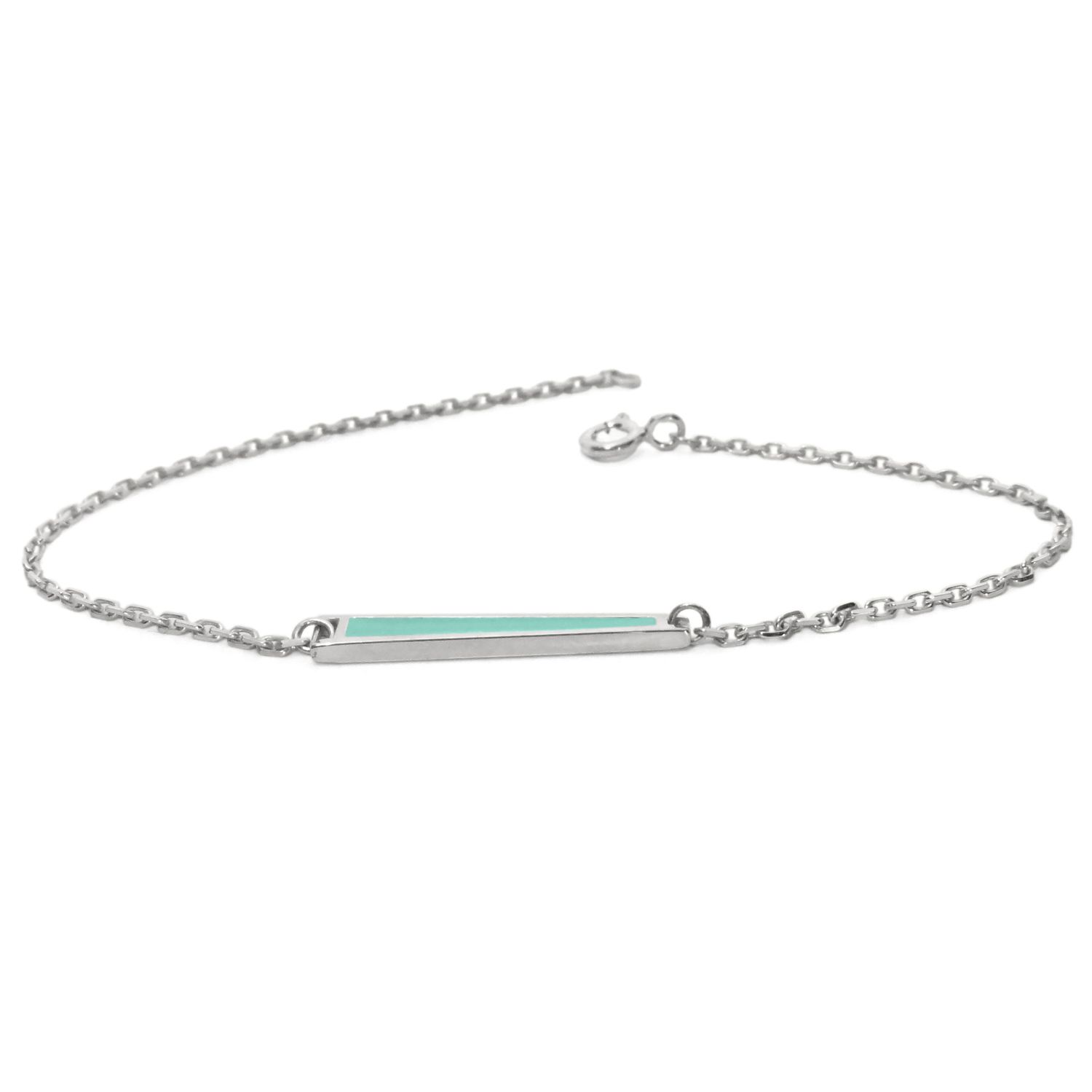 Bijoux bracelet ethique argent ligne epure bleu turquoise faits main Kda Gourmette Kda argent laque turquoise fond blanc elegance discrete ethique