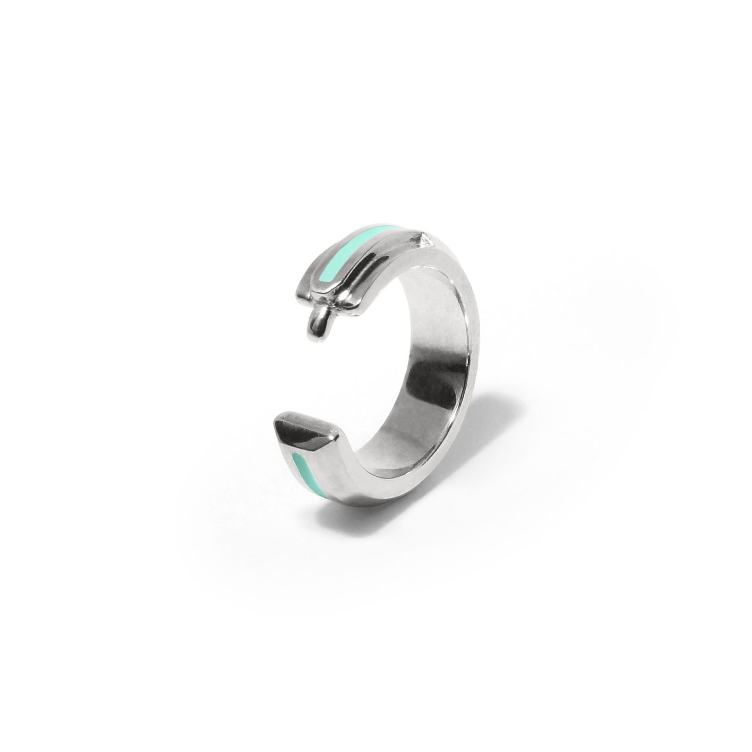 Bague Isiro argent laque turquoise fond blanc creation artisanale responsable