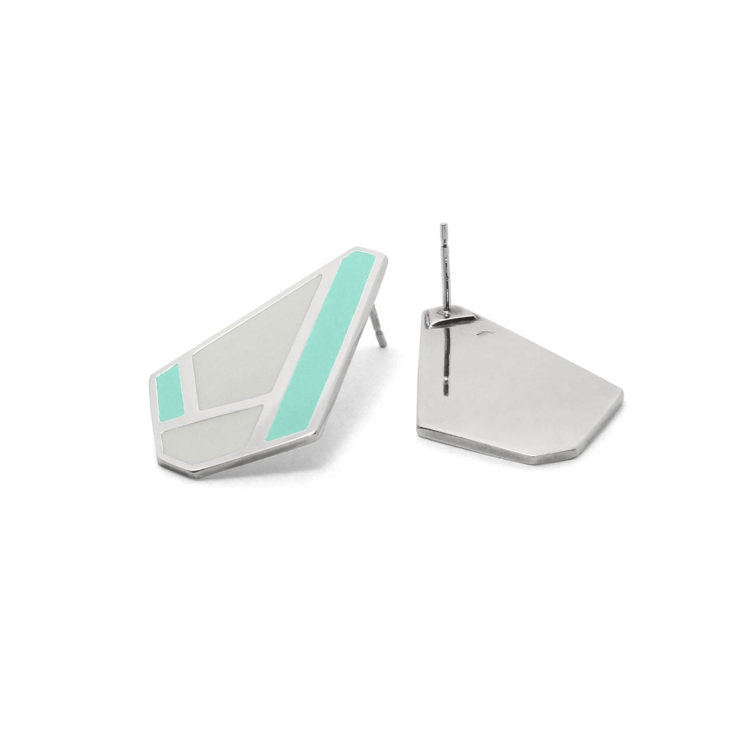 Boucles d'oreilles Olpi argent laque turquoise vue dos fond blanc bijou artisanal