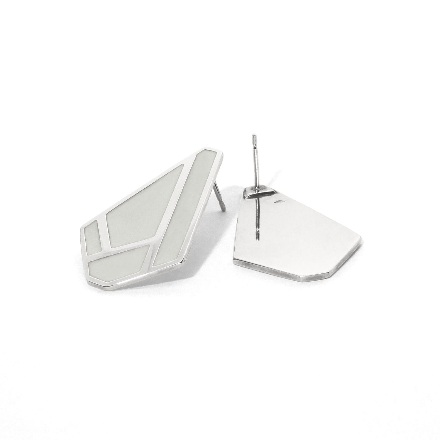 Boucles d'oreilles Olpi argent laque blanche vue dos fond blanc design ethique